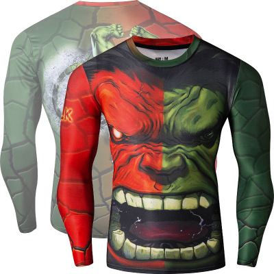 Man Wai The Avengers T-shirt Tights Hulk Long sleeve Quick drying clothes Fitness wear Riding clothing summer