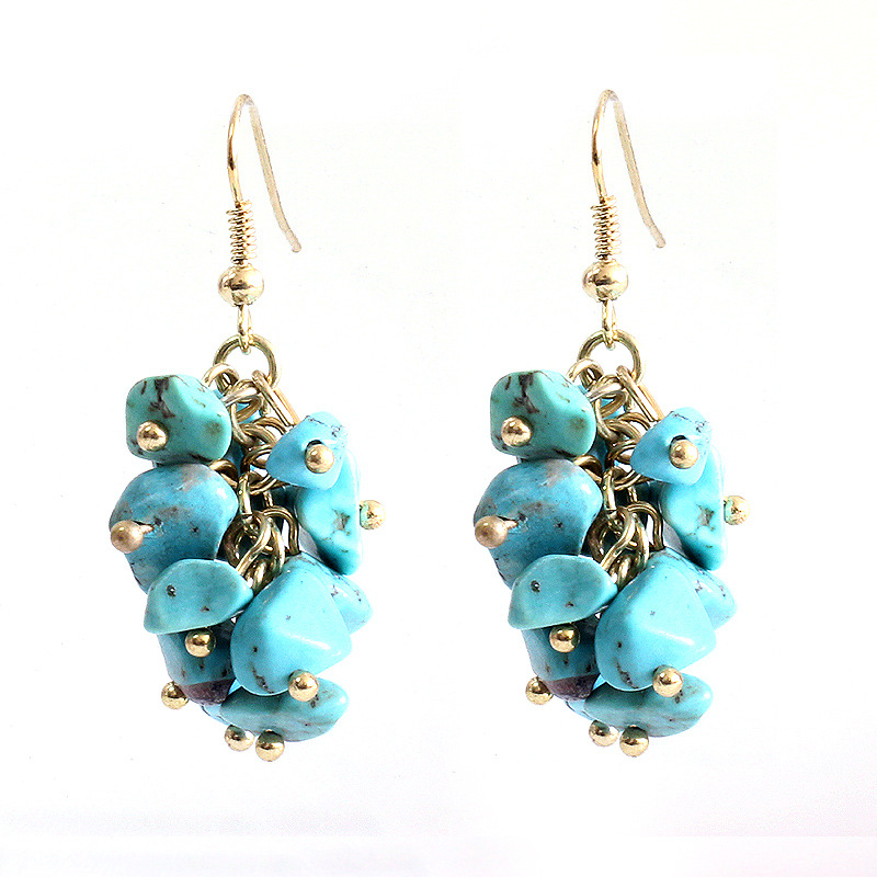 Natural Turquoise Gravel Earrings Handmade Grape Crush Earrings Stone Earrings Wholesale display picture 5