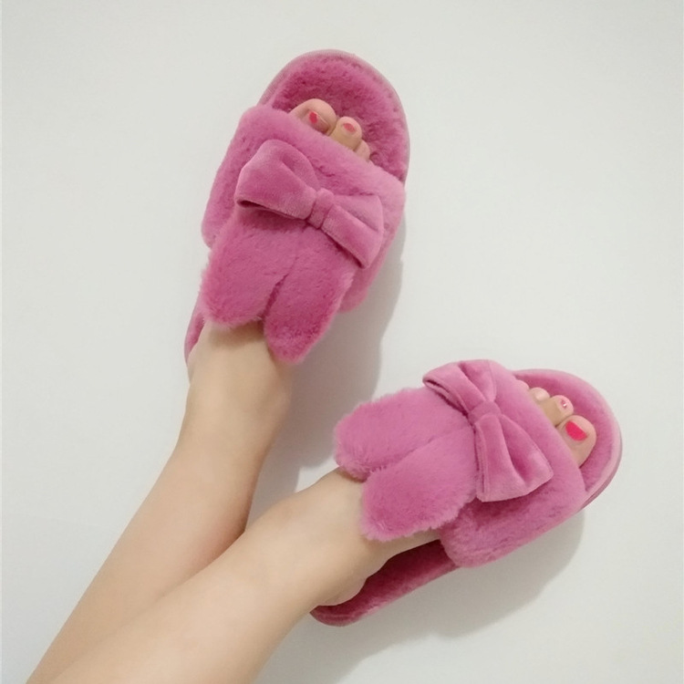 Bows One Word Plush Cotton Slippers NSKJX104266