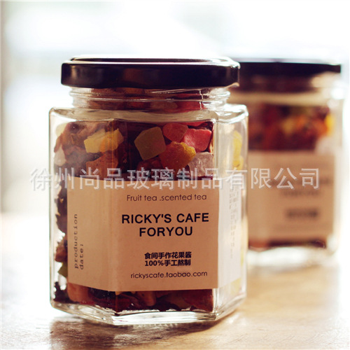 透明玻璃密封罐180ML六棱蜂蜜果酱瓶储物罐酱菜燕窝罐头瓶