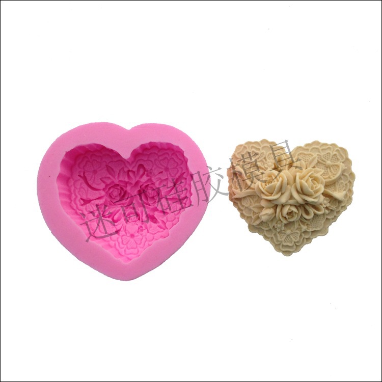 Rosa en forma de corazón Fondant pastel de chocolate molde de silicona de grado alimenticio jabón hecho a mano molde de vela ventas directas de fábrica