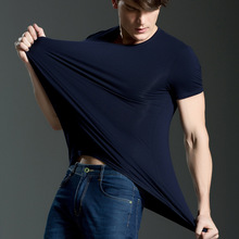 新款男士T恤棉短袖夏纯色运动弹力休闲修身体恤v领男黑色一件代发