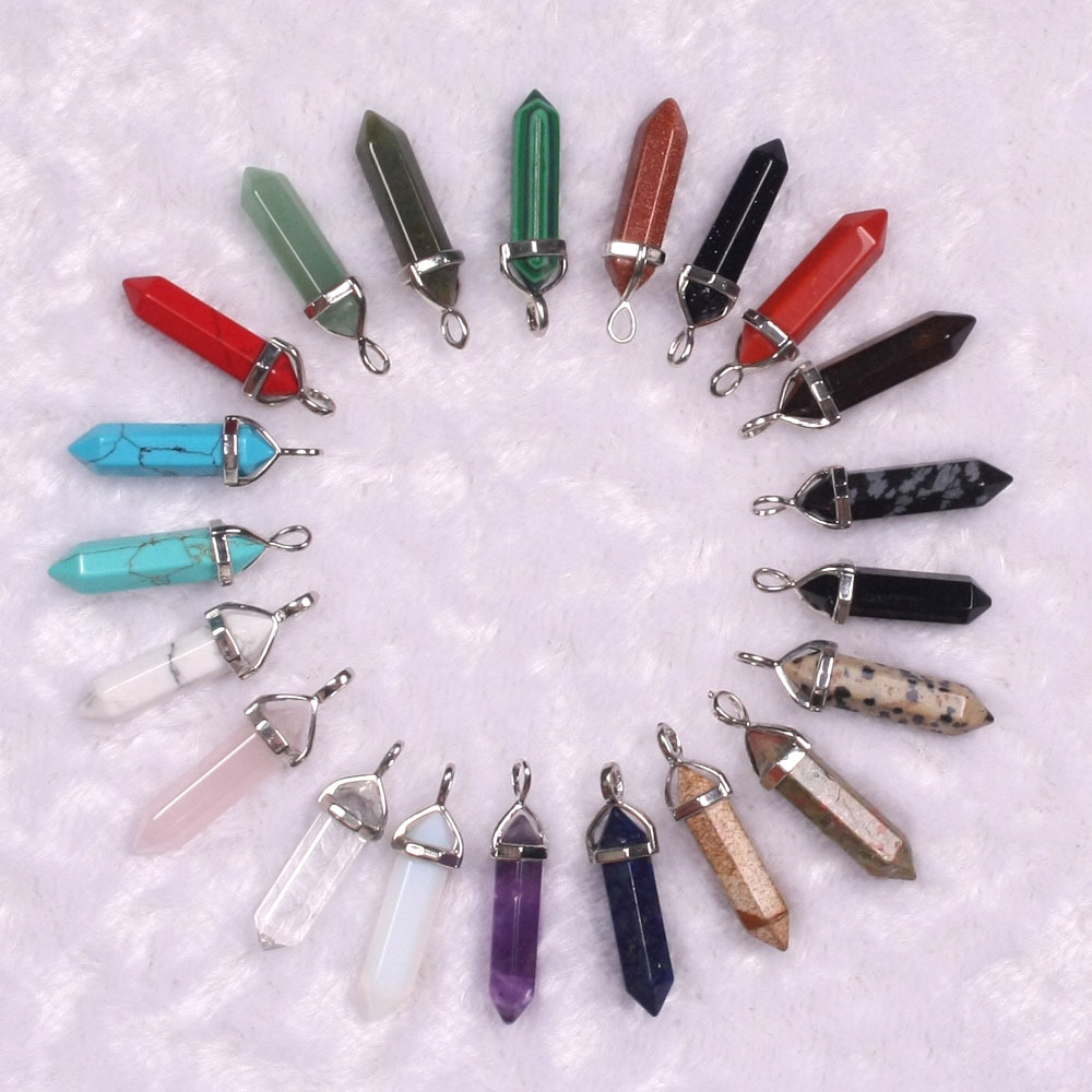 quartz Point Pendant Natural Stone crystal agate bullet Hexagonal columns Necklace Pendant wholesale