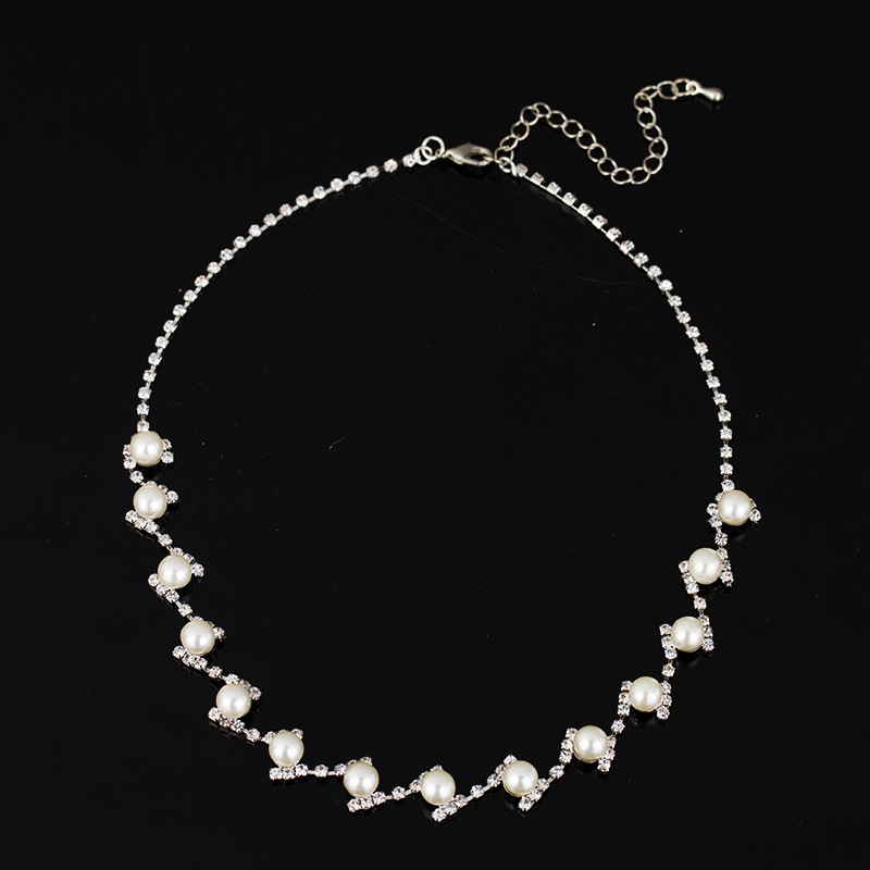欧美镶钻锁骨链时尚饰品女气质高品质人造珍珠项链N151