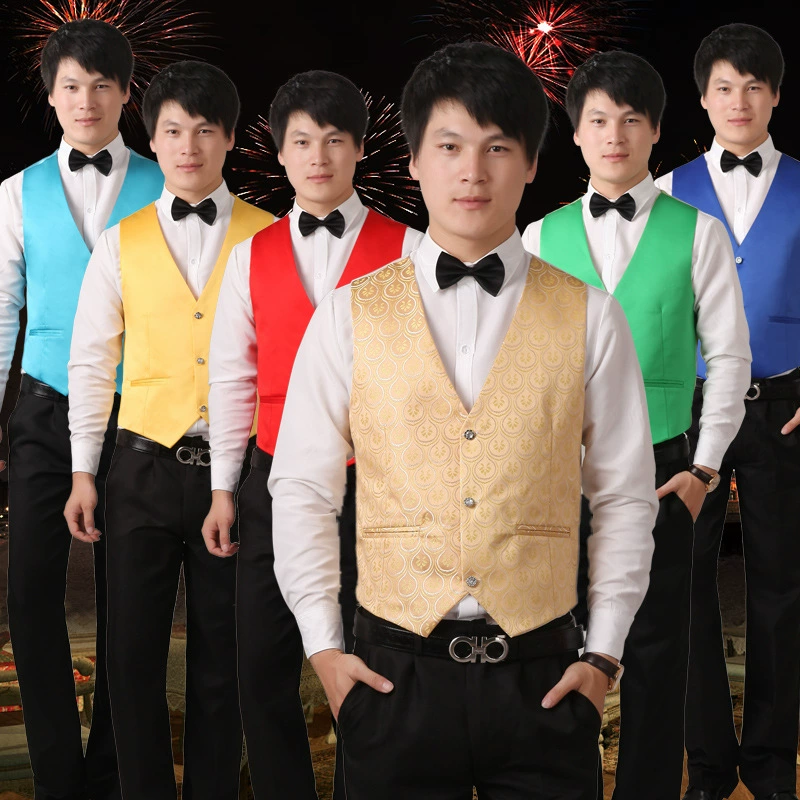 Атласный цветной костюм мужской жилет платье жилет хозяин MC сценическая студийная фотография