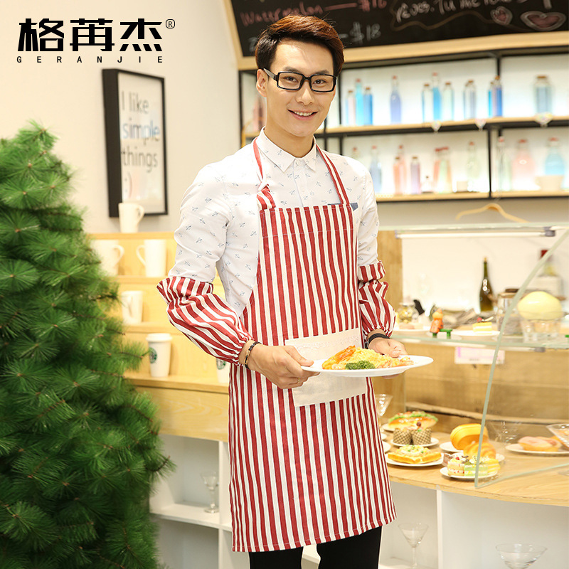 Suministro de liquidación moda coreana algodón y lino a rayas pareja delantal princesa trabajo delantal cocina socio delantal