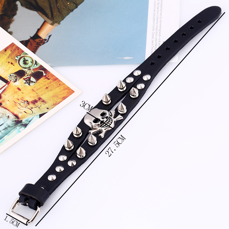 Pu Leather Material Skull Pattern Punk Skull Pu Leather Handmade No Inlaid Men'S Bracelets