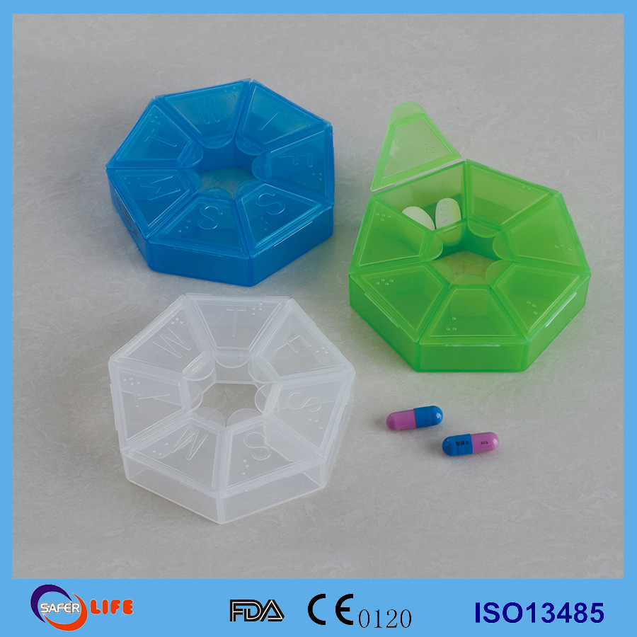 7格七角创意便利塑料小药盒 多功能耐用七格药盒小饰物收纳盒