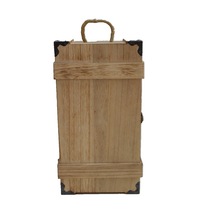 雙支實木紅酒包裝容器 包角桐木葡萄酒木盒 翻蓋手拎式紅酒包裝盒