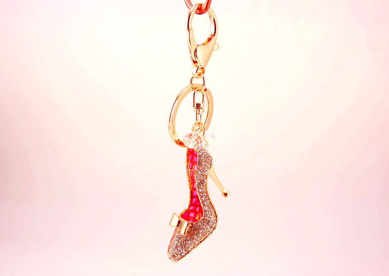 55g Weight Birthday Occasion Alloy, Metal Material Unisex Gender Pink, Red Color Korean  Creative Diamond-studded Crystal High Heels Car Keychain 8