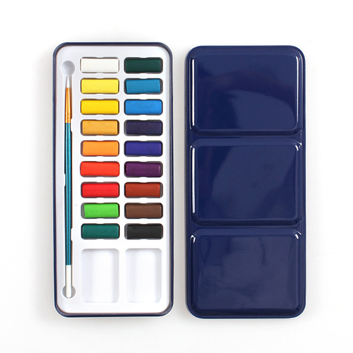 Cross-border supply habit solid watercolor paints beginner watercolor paint set blue iron box children sketch watercolor