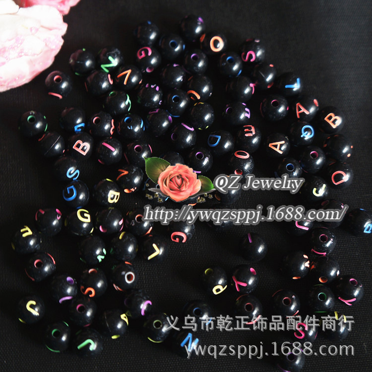 Hot-selling new 8mm white background letter bead diy letter bead jewelry accessories, string beads, acrylic beads wholesale detail image 3
