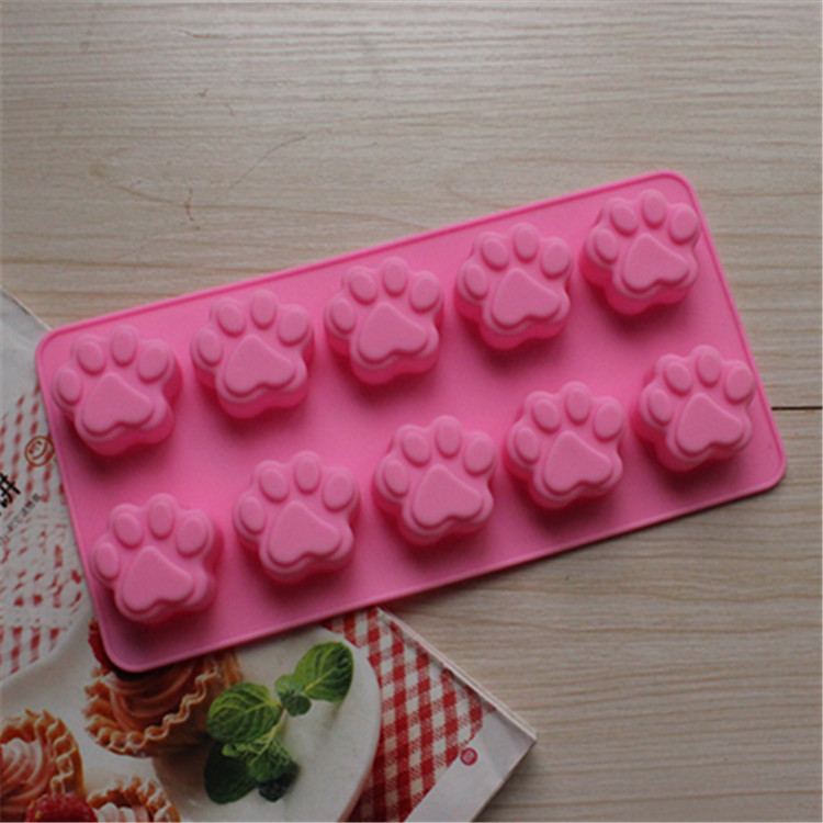 硅胶蛋糕模具可爱10连猫爪手工皂 小样模冰皮月饼模具 小狗脚印