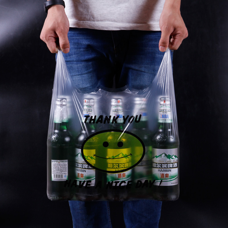 笑脸背心袋批发水果手提袋超市塑料购物袋透明马甲方便袋定制印刷|ru