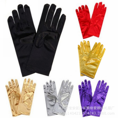 Wholesale short satin plate plain gloves hotel waiter sexy etiquette banquet performance gloves multi-color factory price