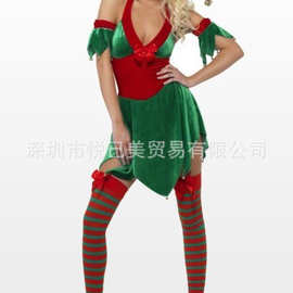 欧美圣诞节角色扮演舞台装性感女郎演出服带帽圣诞服夜场派对演出
