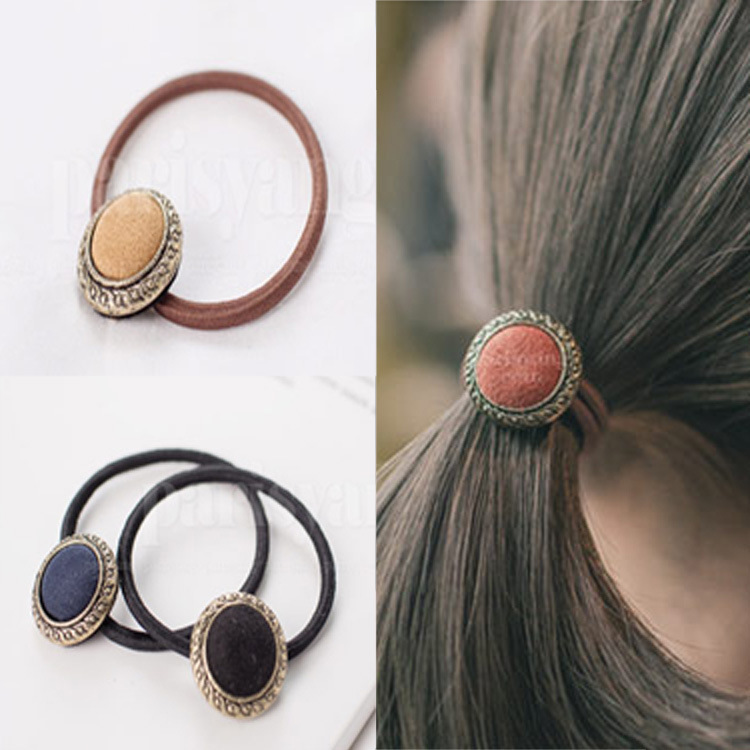 1322韩国发饰头饰品复古布艺纽扣韩版皮套发圈扎头发皮筋发绳批发