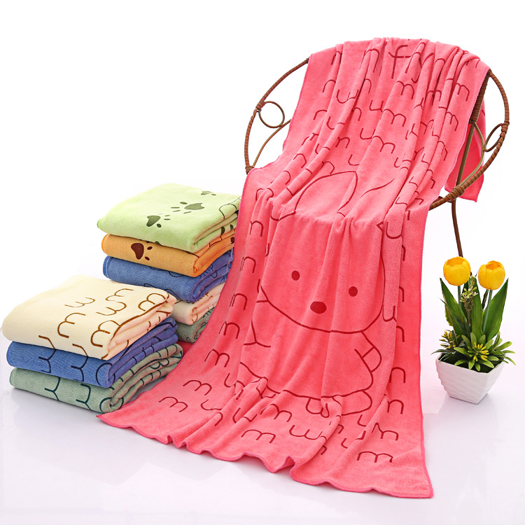 高陽毛巾批發 超細纖維毛巾卡通印花浴巾70*140吸水 沙灘巾定制