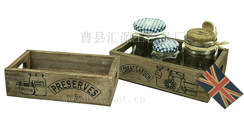 12  定做出口带把手无盖托盘木盘式木盒  复古做旧乡村美国