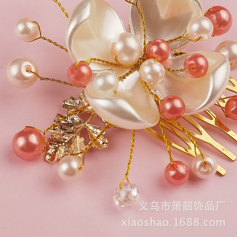 Fuchsia hair accessory from pearl for bride handmade, Korean set, wedding accessories