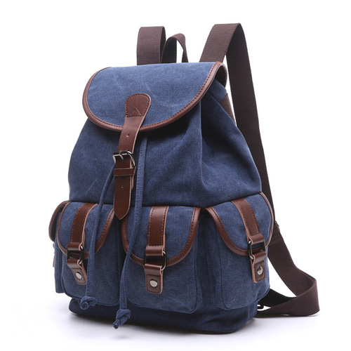 Canvas Backpack Korean Style Trendy Women's Backpack Student Solid Color Multi-Pocket Outdoor Travel Bag Wholesale