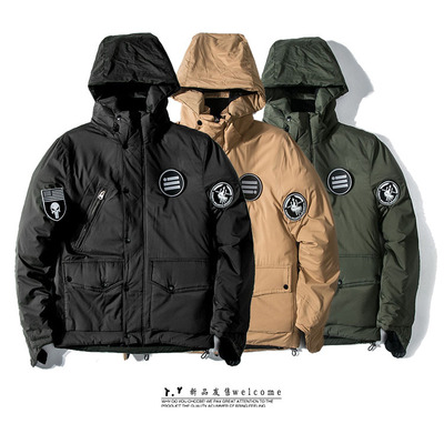 陈冠希同款秋冬MA-1贴标丝棉男装保暧棉衣修身潮流棉服连帽外