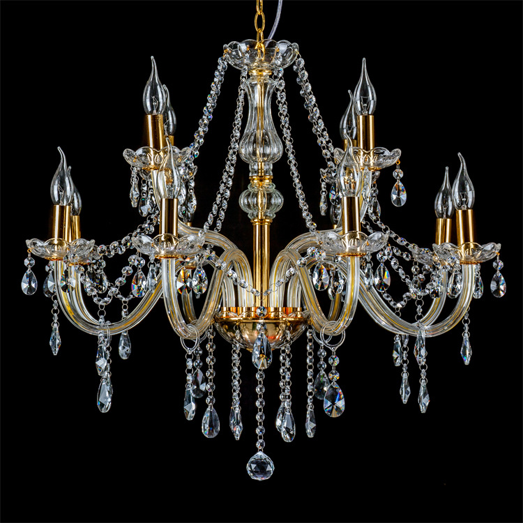Fábrica al por mayor 8 + 4 doble capa cristal dorado corto falso 2-capa araña 12-cabeza lámpara de la vela europea adecuada para sala de estar