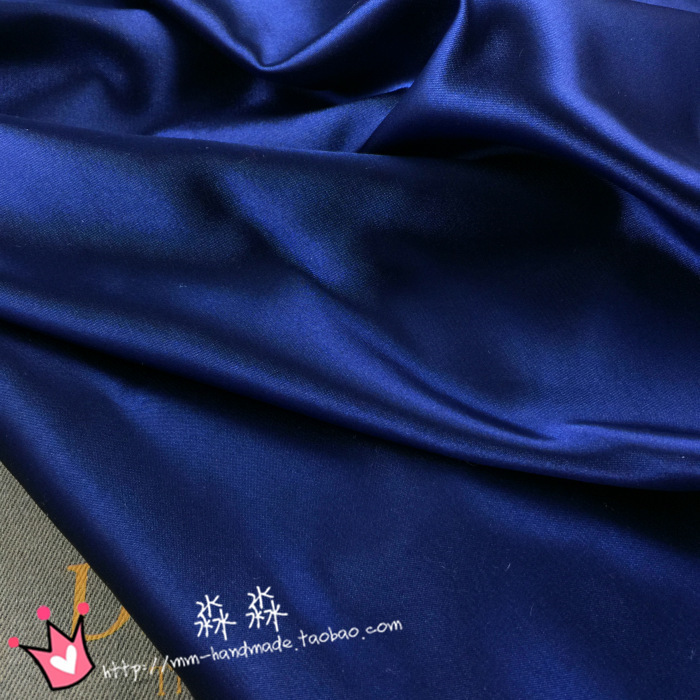 深蓝色睡衣布料 藏青色缎面韧性仿真丝色丁 亮面背景娃衣装饰面料