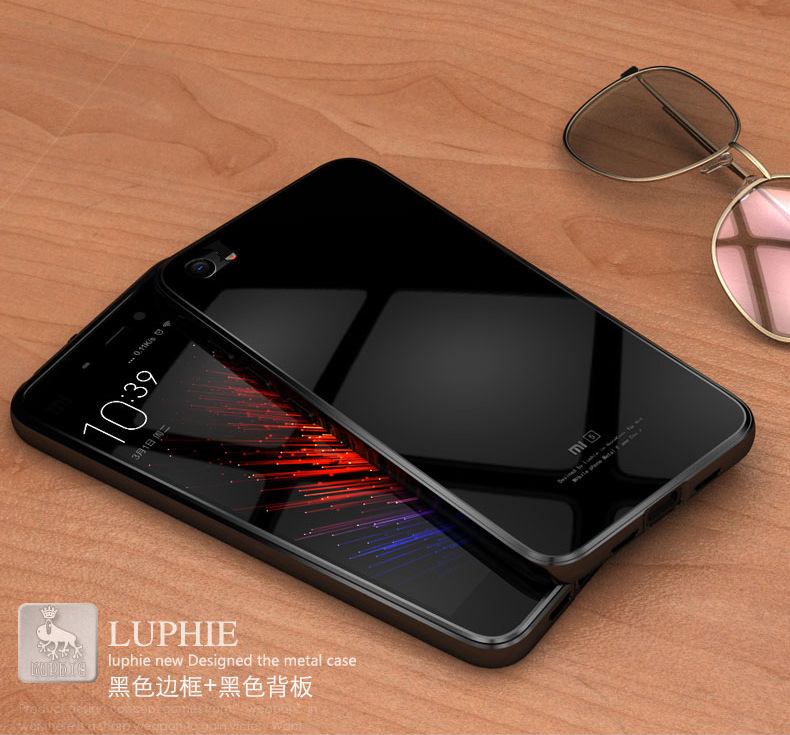 Luphie Aircraft Aluminum Metal Frame 9H Tempered Glass Back Cover Case for Xiaomi Mi 5