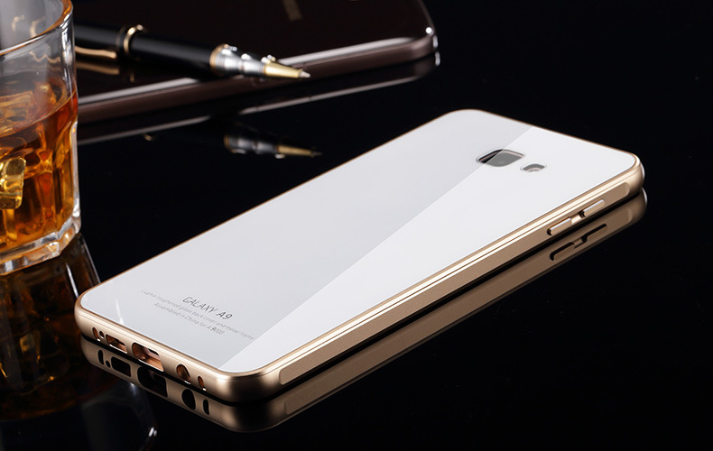 Luphie Aircraft Aluminum Metal Frame 9H Tempered Glass Back Cover Case for Samsung Galaxy A9 A9100 A9000