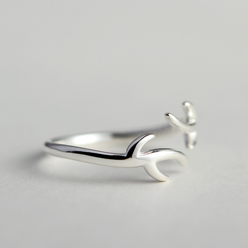 Stall goods small animal moose antler ring minimalist trendy creative couple's matching rings adjustable open-mouth wholesale for girlfriend and best friend