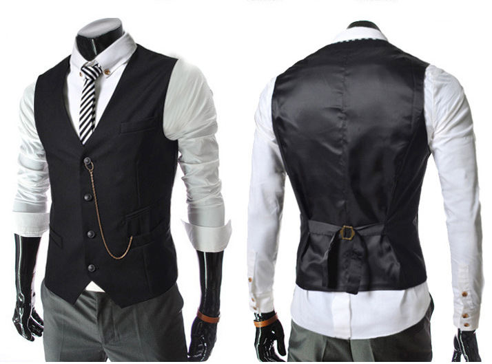 New cross border foreign trade men's metal chain slim business waistcoat leisure vest suit vest