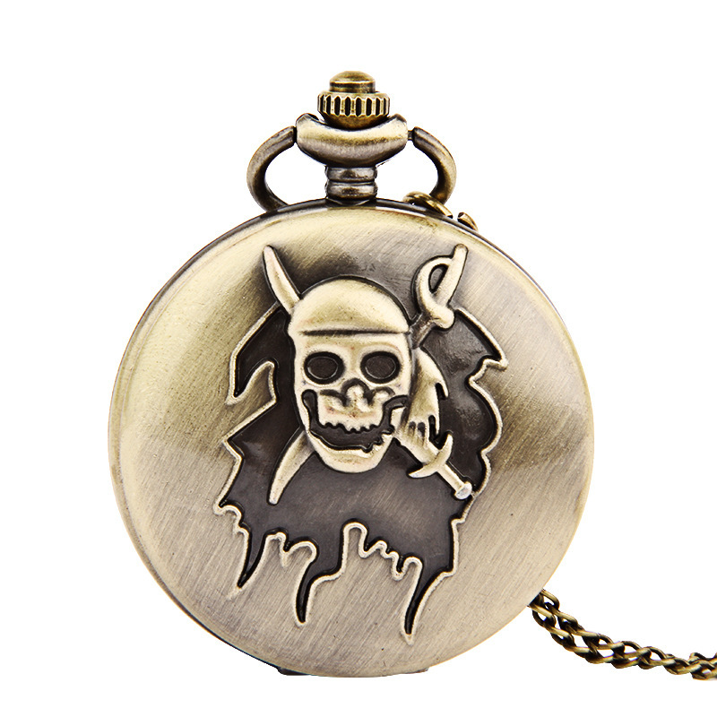 Large pirate ghost head two knives nostalgic pocket watch evil ghost head Bronze pocket watch manufacturers wholesale 8948