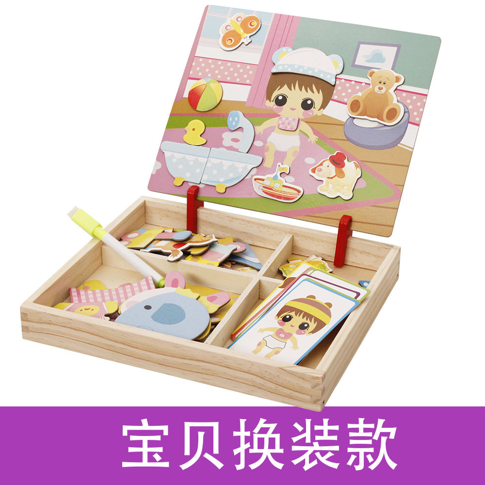 Oferta especial de madera maciza princesa edificio magnético pegatinas rompecabezas niños y niñas bebé rompecabezas tridimensional de madera rompecabezas