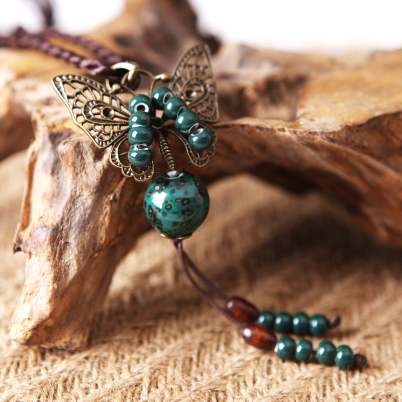 ceramics Material Ethnic Style Geometric Butterfly Ceramics Wholesale Pendant Necklace