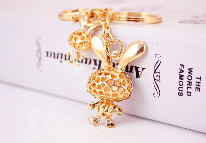 35g Weight Alloy, Metal Material Rabbit Pattern Unisex Gender Pink, Purple, Red, Blue, Peach Color Korean Creative Cute Diamond Cartoon Bunny Car Keychain 19