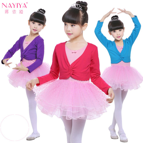 Children's Dance Shawl-Sleeve Top Spring and Autumn Girls' Cotton Small Jacket Dance Practice Clothing twisted short hoodie