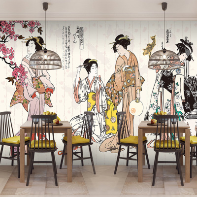 日本仕女美女墙纸 料理店酒店餐厅饭店背景墙 主题宾馆壁纸壁画
