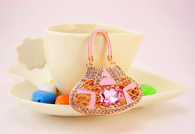 44g Weight Alloy, Metal Material Unisex Gender Pink, Red, Blue, Black Color Fashion Crystal Rhinestone New Satchel Bag  Key Chain 7