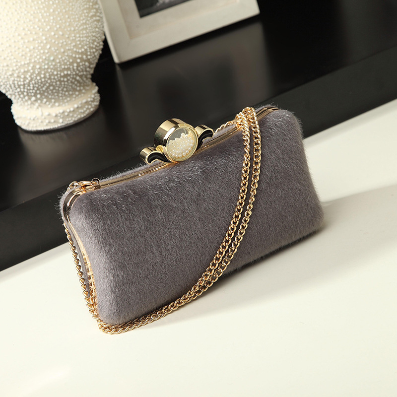 热销欧美潮新款妈咪包2020女式收纳链条包时尚晚装宴会包毛绒N237|ms