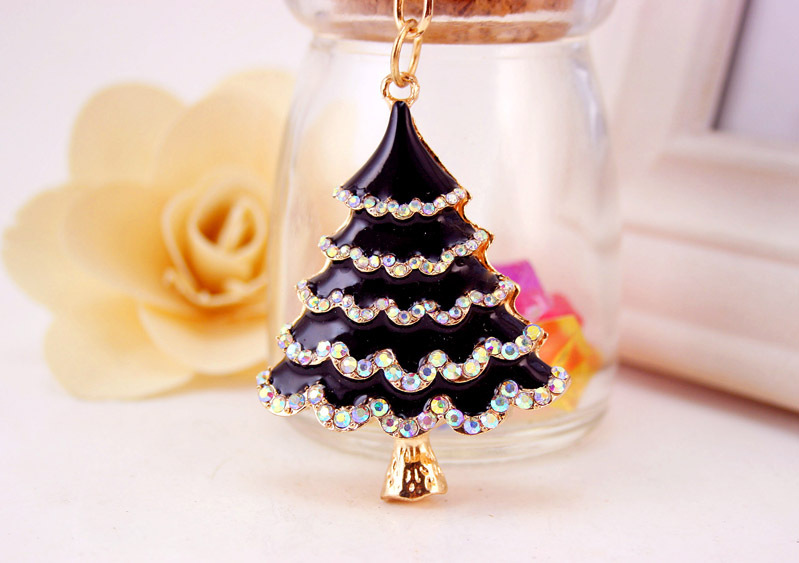 38g Weight Alloy, Metal Material Flower Pattern Unisex Gender Red, Green, Black Color Korean Oil Crafts Diamond-studded Christmas Tree Car Metal Pendant Bag Key Chain 10