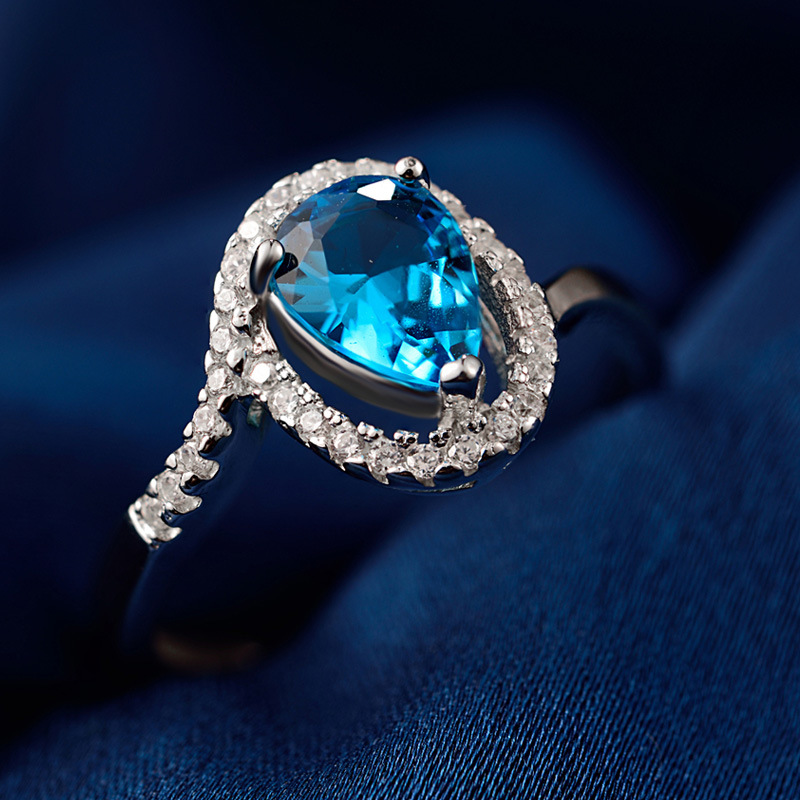 ZIRCON anillo de diamante femenino s925 plata esterlina nicho personalidad moda todo partido temperamento incrustaciones cristal zafiro anillo