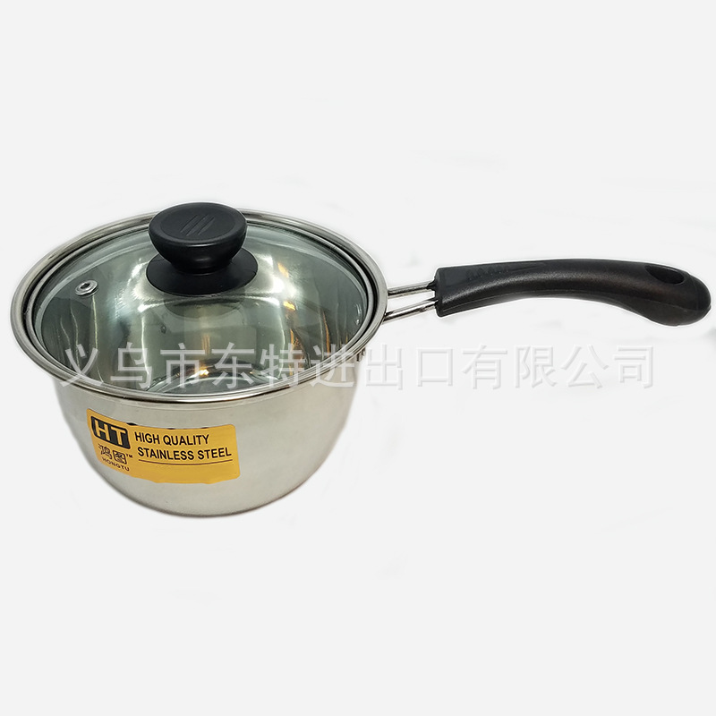 Factory direct sales of stainless steel milk pot three-piece set, Korean-style glass lid gift pot, single-handle multi-functional milk pot detail image 9