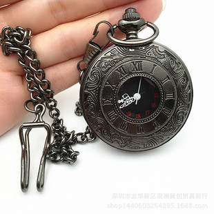 Large Black Classic Roman Double Display Pocket Watch Vintage Necklace Men's and Women's Antique Pocket Watch Tuo Watch