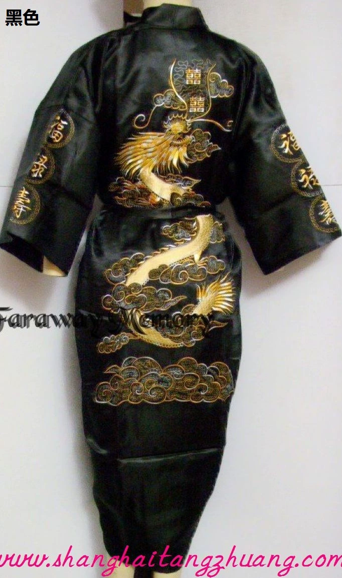 Оптовая мужской этнический костюм черный китайский вышитый кардиган с драконом китайский удобный четырехсезонный домашний костюм пижамы халат
