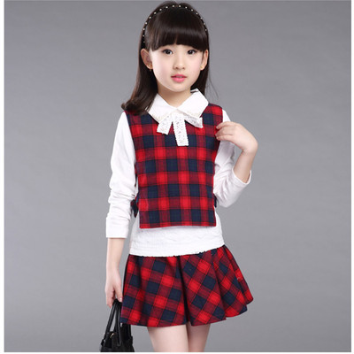 女童装2018秋季新款童装公主裙短裙女童三件套裙工厂直销