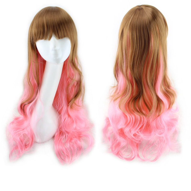 Peluca de pelo sintético Moda Anime Cosplay Fibra química Hermoso Largo Ondulado_voghion.com