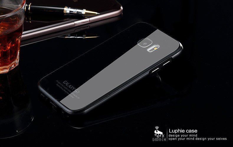 Luphie Aircraft Aluminum Metal Frame 9H Tempered Glass Back Cover Case for Samsung Galaxy S7 Edge G9350