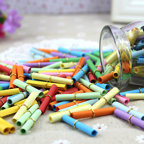 Wishing letter ring wholesale decorative colorful paper strips wishing bottle love letter roll paper creative small gift letter paper with iron ring