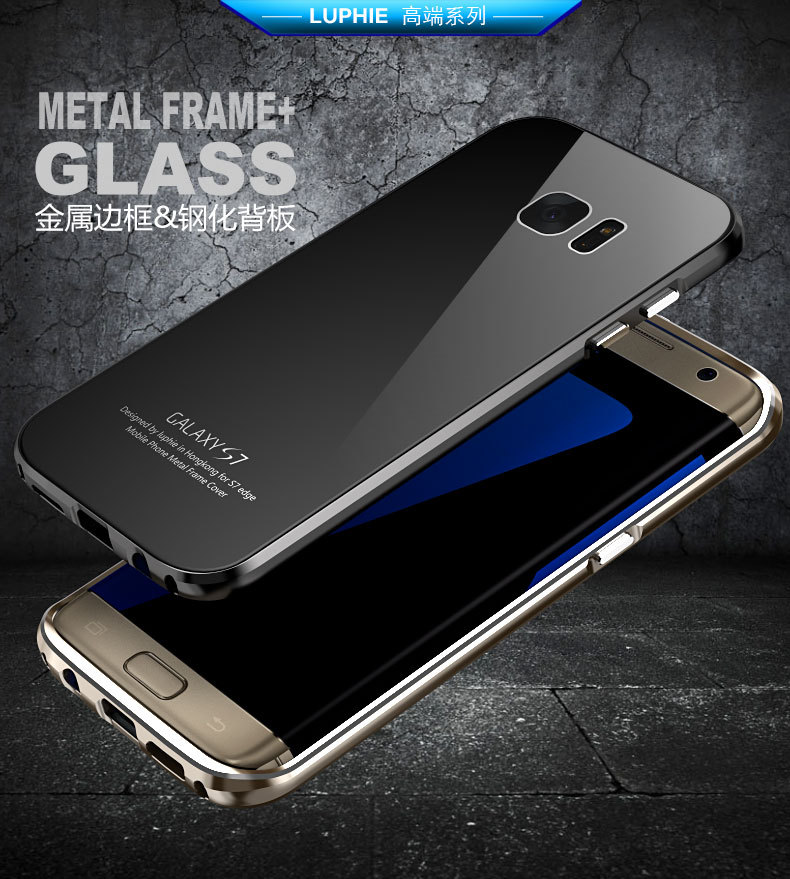 Luphie Aircraft Aluminum Metal Frame 9H Tempered Glass Back Cover Case for Samsung Galaxy S7 Edge G9350